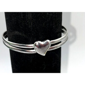 Vintage STERLING SILVER 925 Puffy Heart Love Gift Double Banded Cuff Bracelet